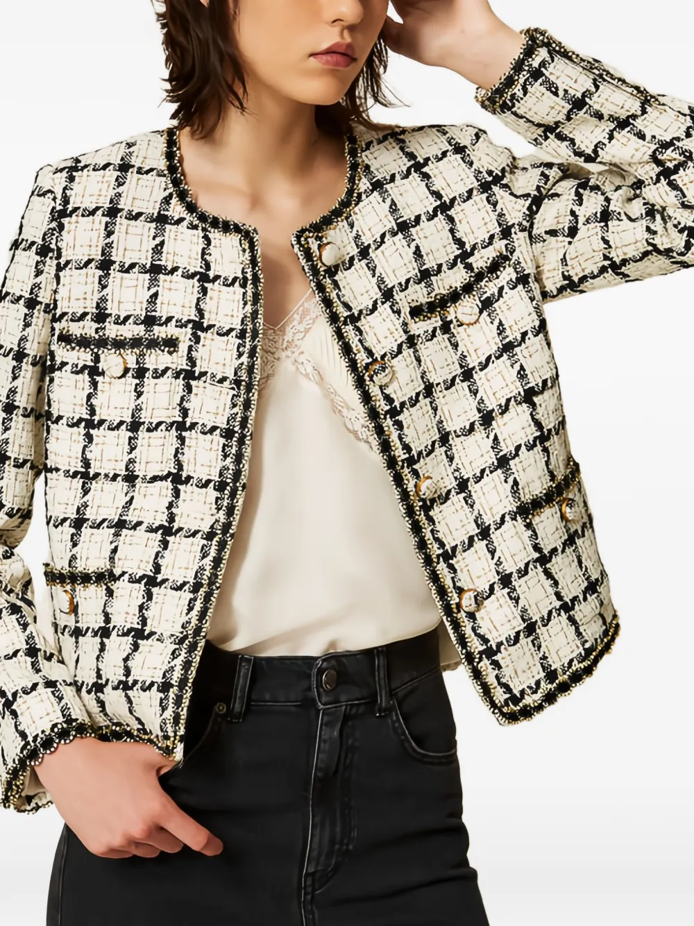 TWINSET Bouclé jack met geruit patroon Beige