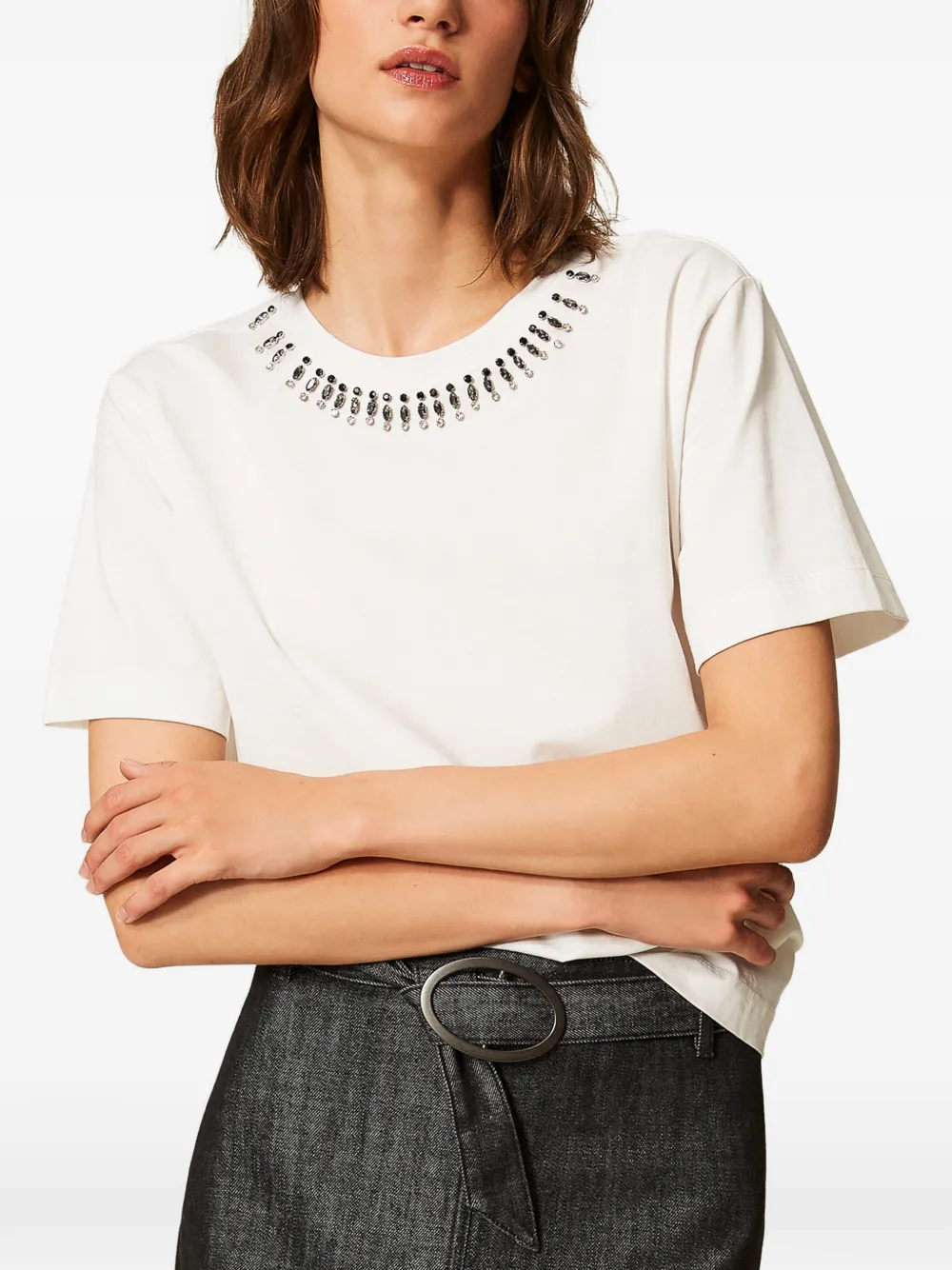 TWINSET Slim-fit T-shirt met borduurwerk Wit
