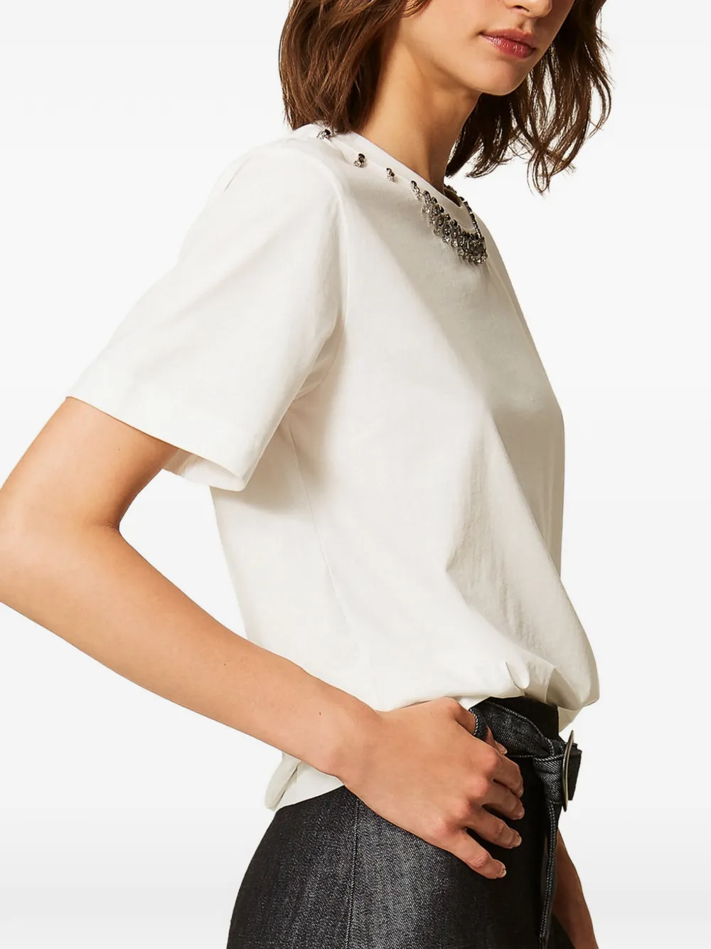TWINSET Slim-fit T-shirt met borduurwerk Wit