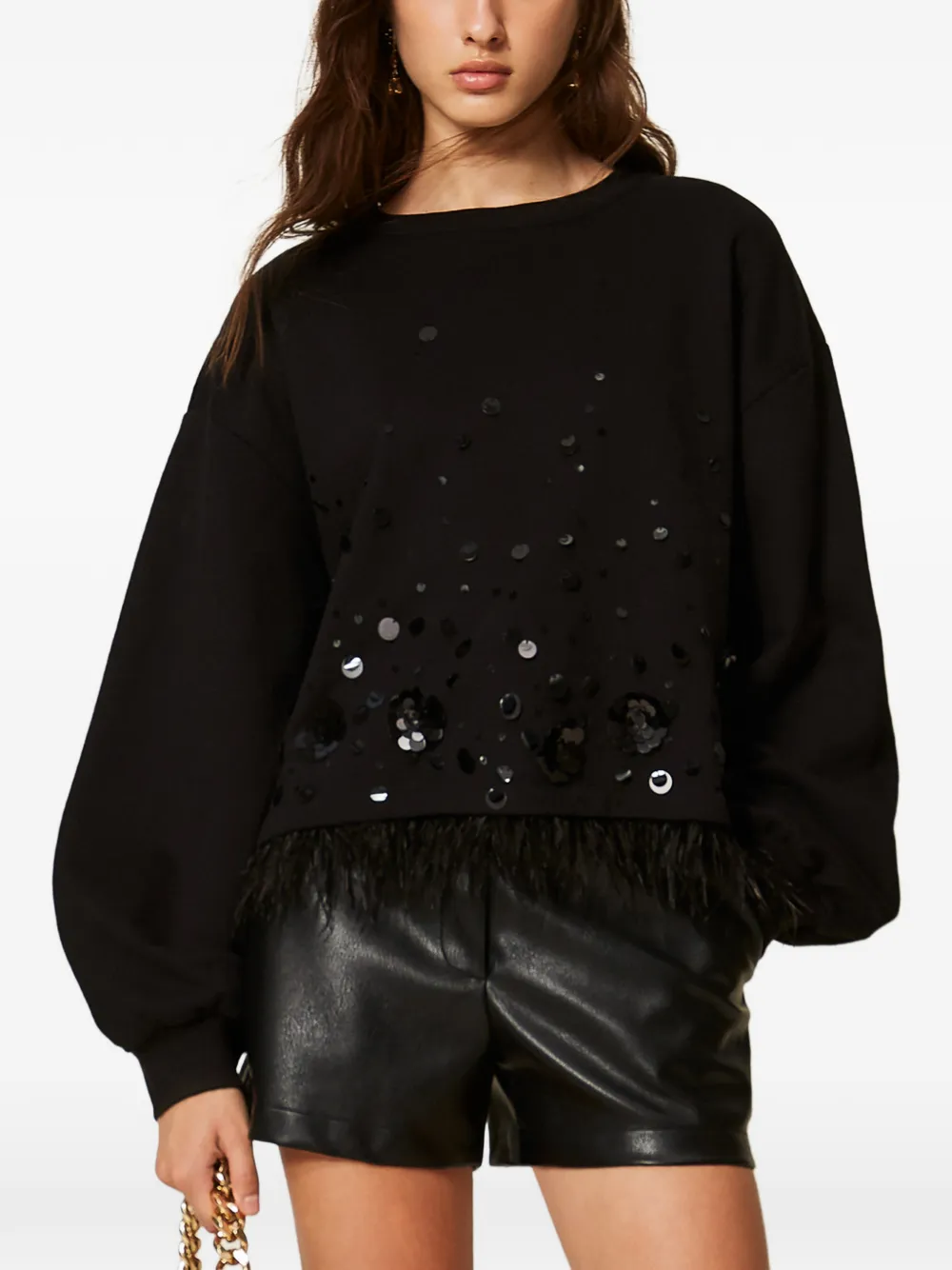 TWINSET Sweater met borduurwerk en veren Zwart
