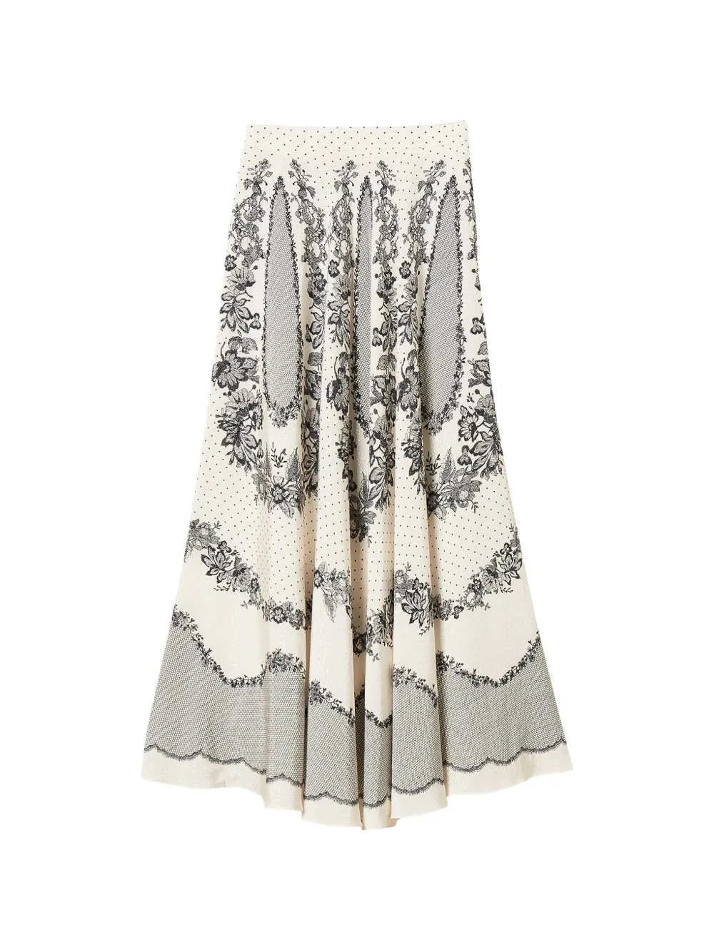TWINSET Satijnen maxi-rok met stippen en bloemen-patroon Beige