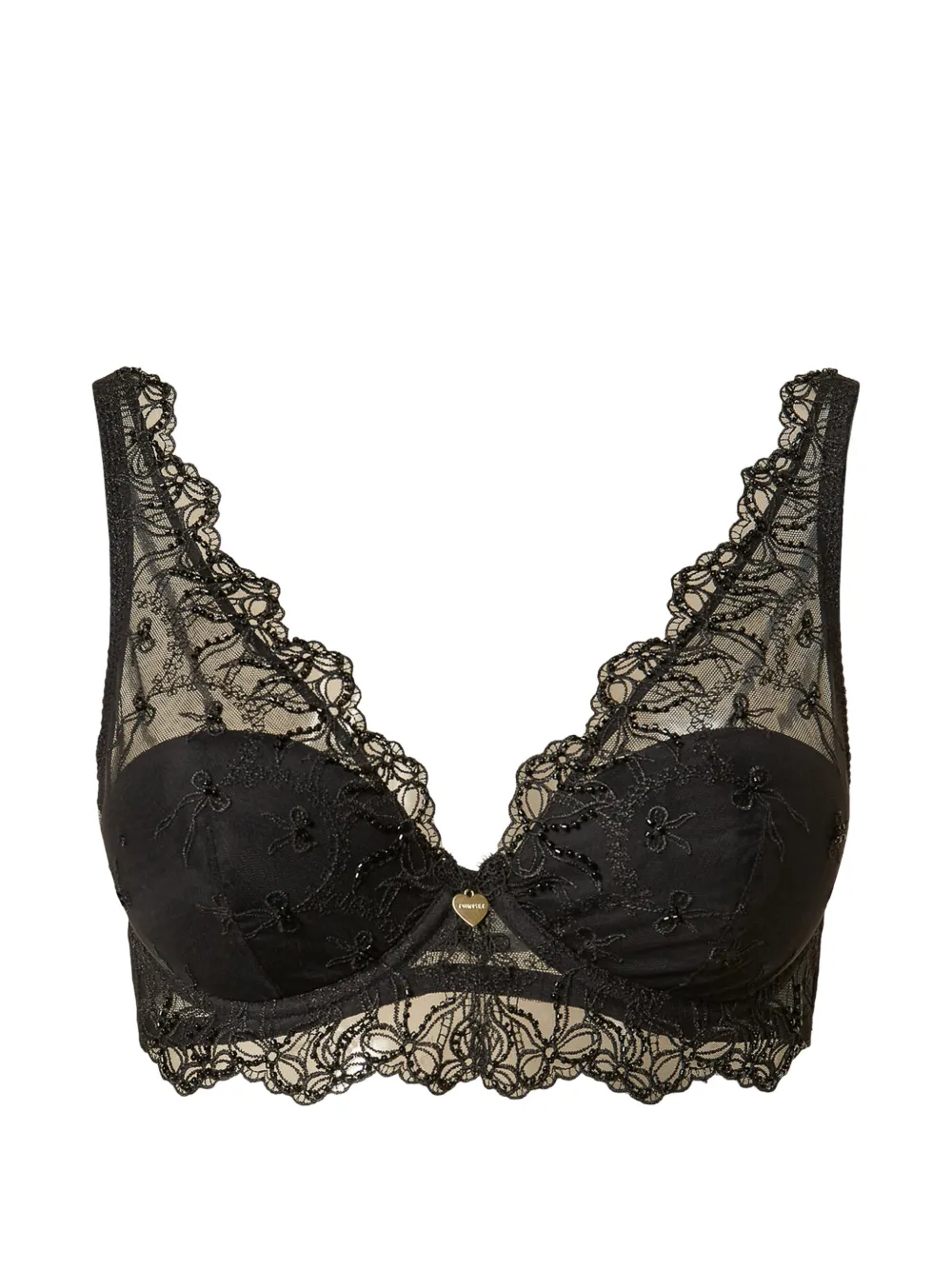 TWINSET Bralette in tulle con ricamo e fiocchi - Nero