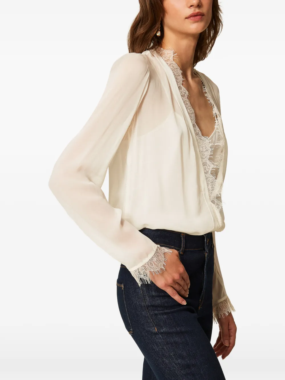 TWINSET Georgette blouse met kant Beige