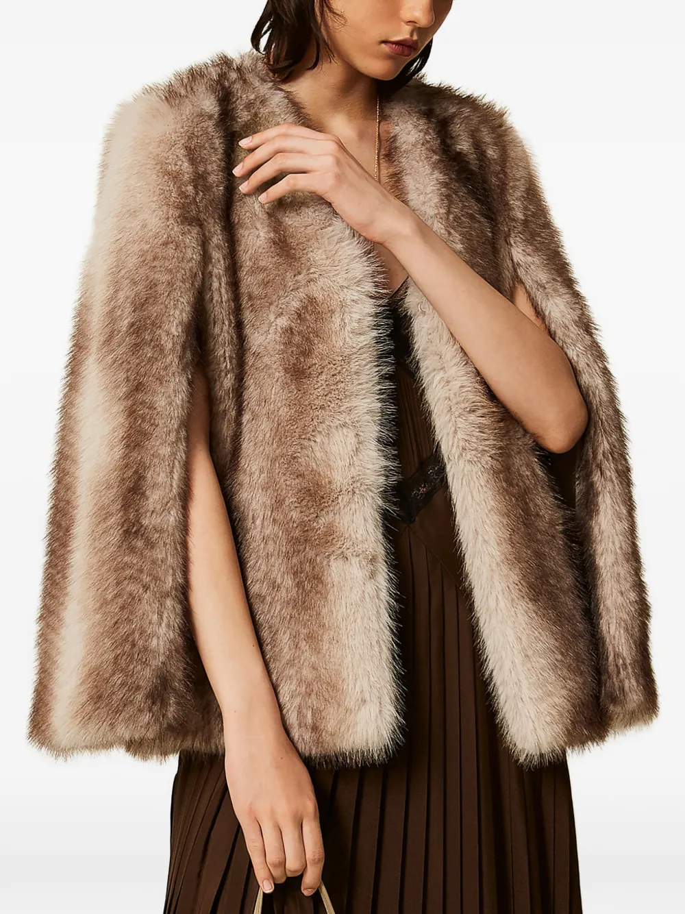 TWINSET Cape-jack van imitatiebont Bruin