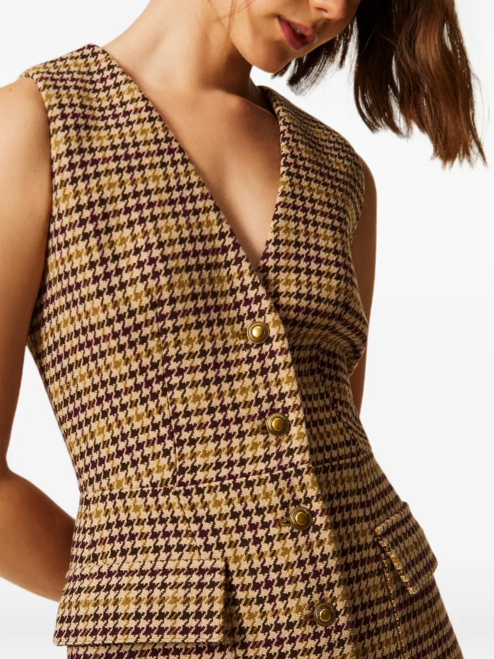 TWINSET Korte blousejurk met pied-de-poule-patroon Beige