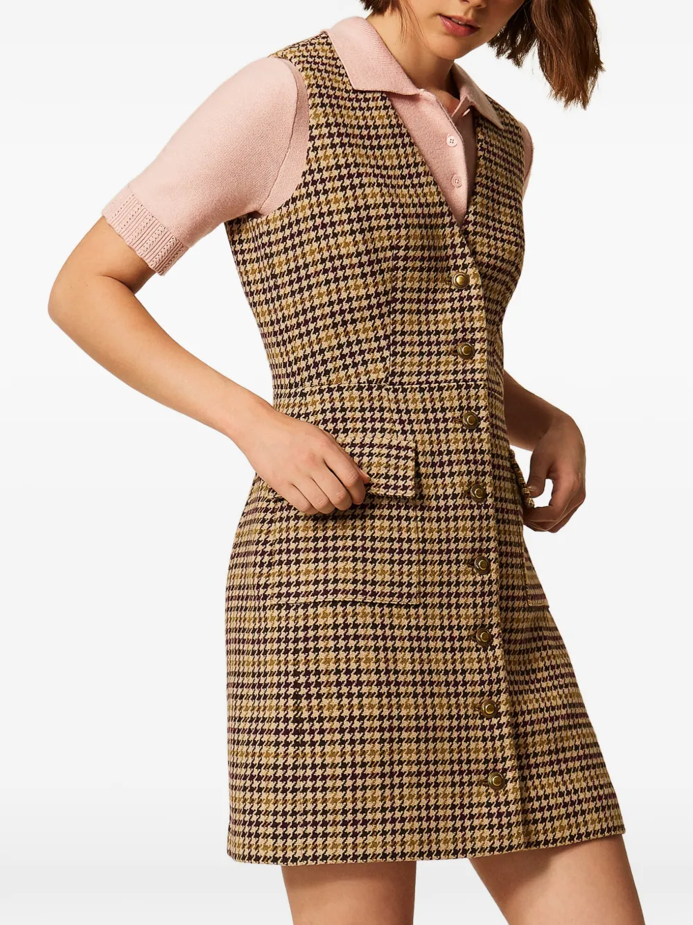 TWINSET Korte blousejurk met pied-de-poule-patroon Beige