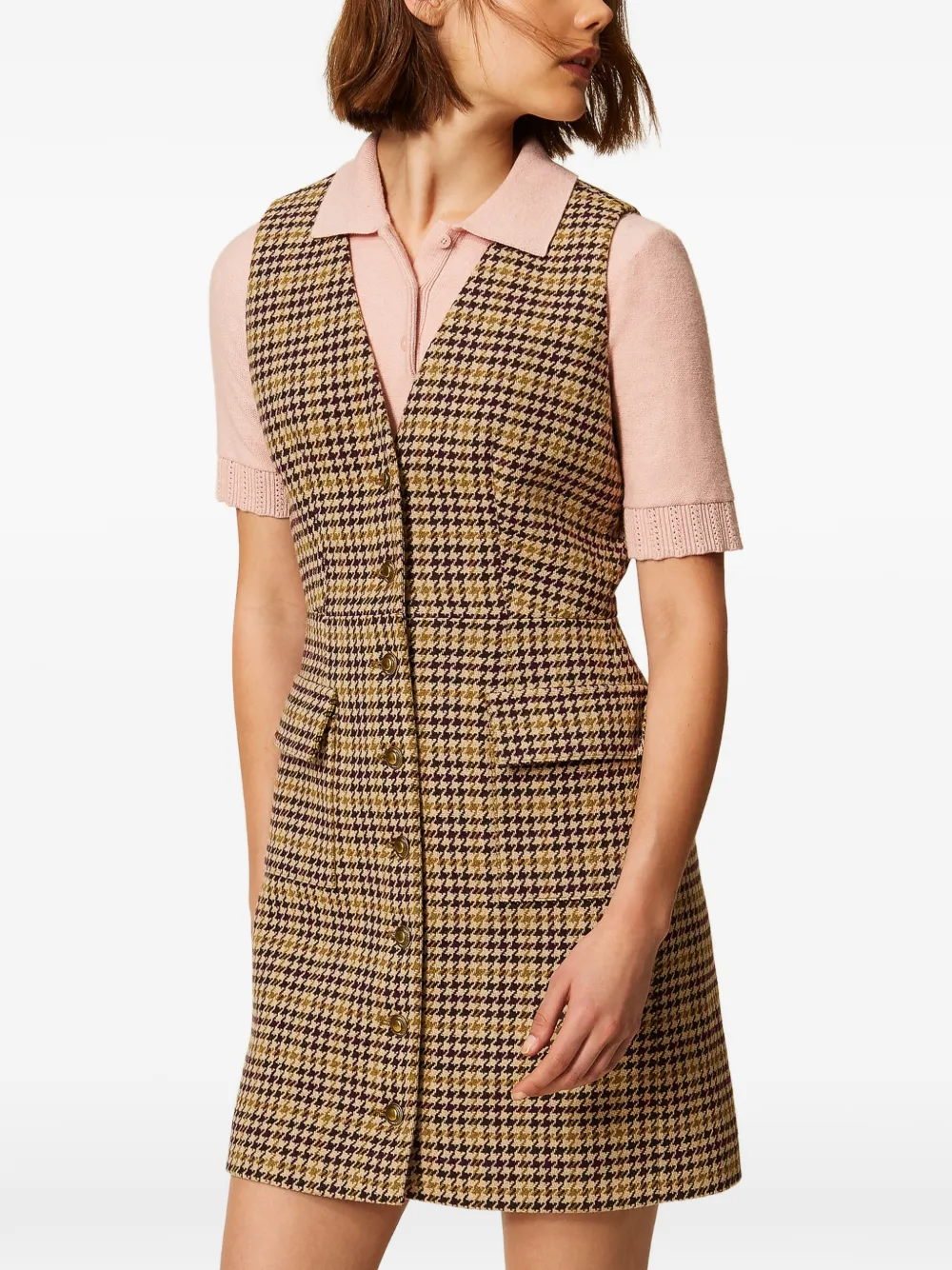 TWINSET Korte blousejurk met pied-de-poule-patroon Beige