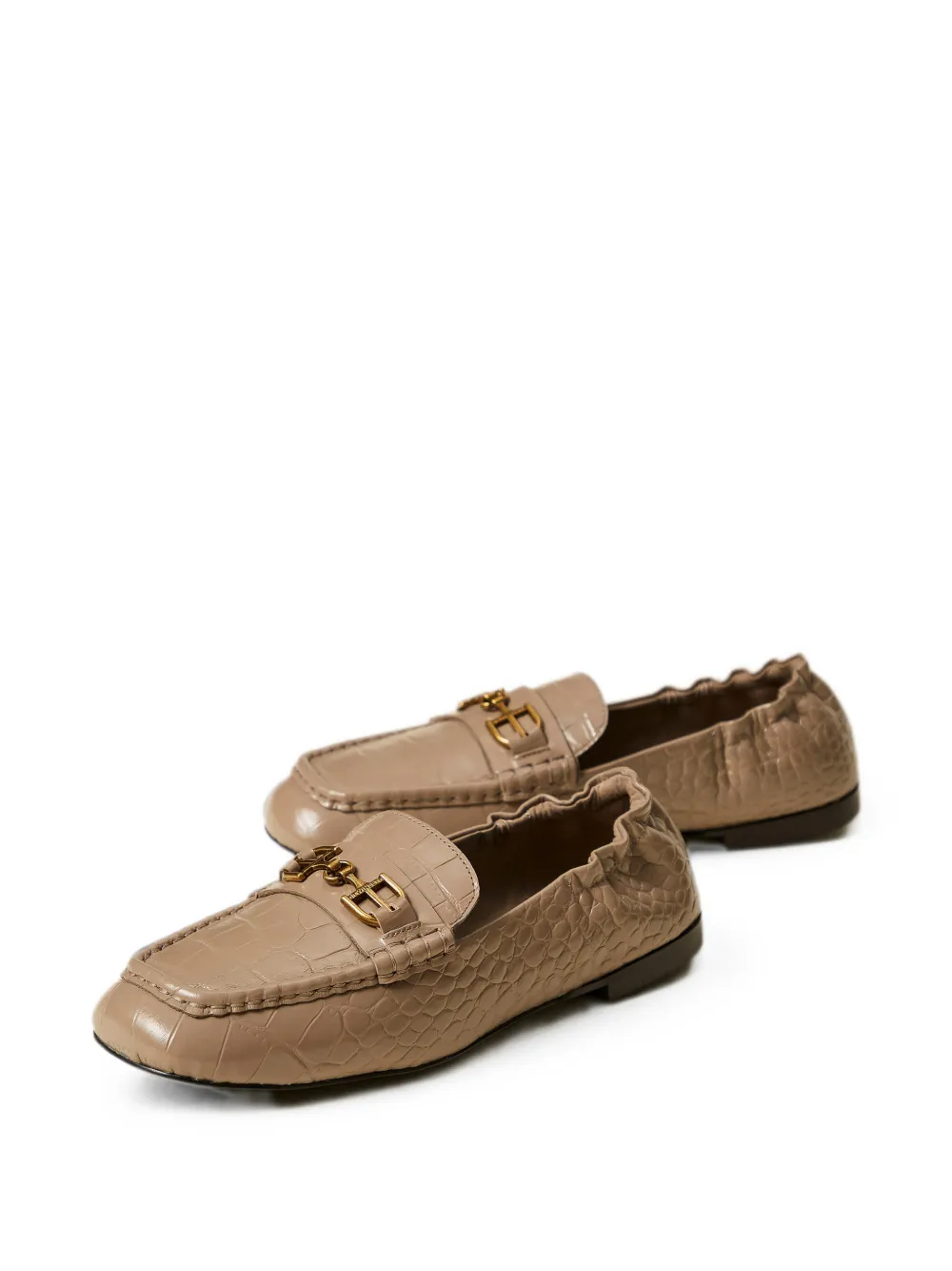 TWINSET leather moccasins with crocodile print Beige