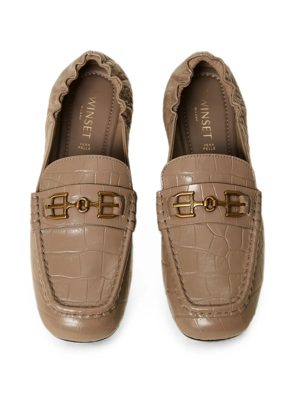 TWINSET leather moccasins with crocodile print Beige