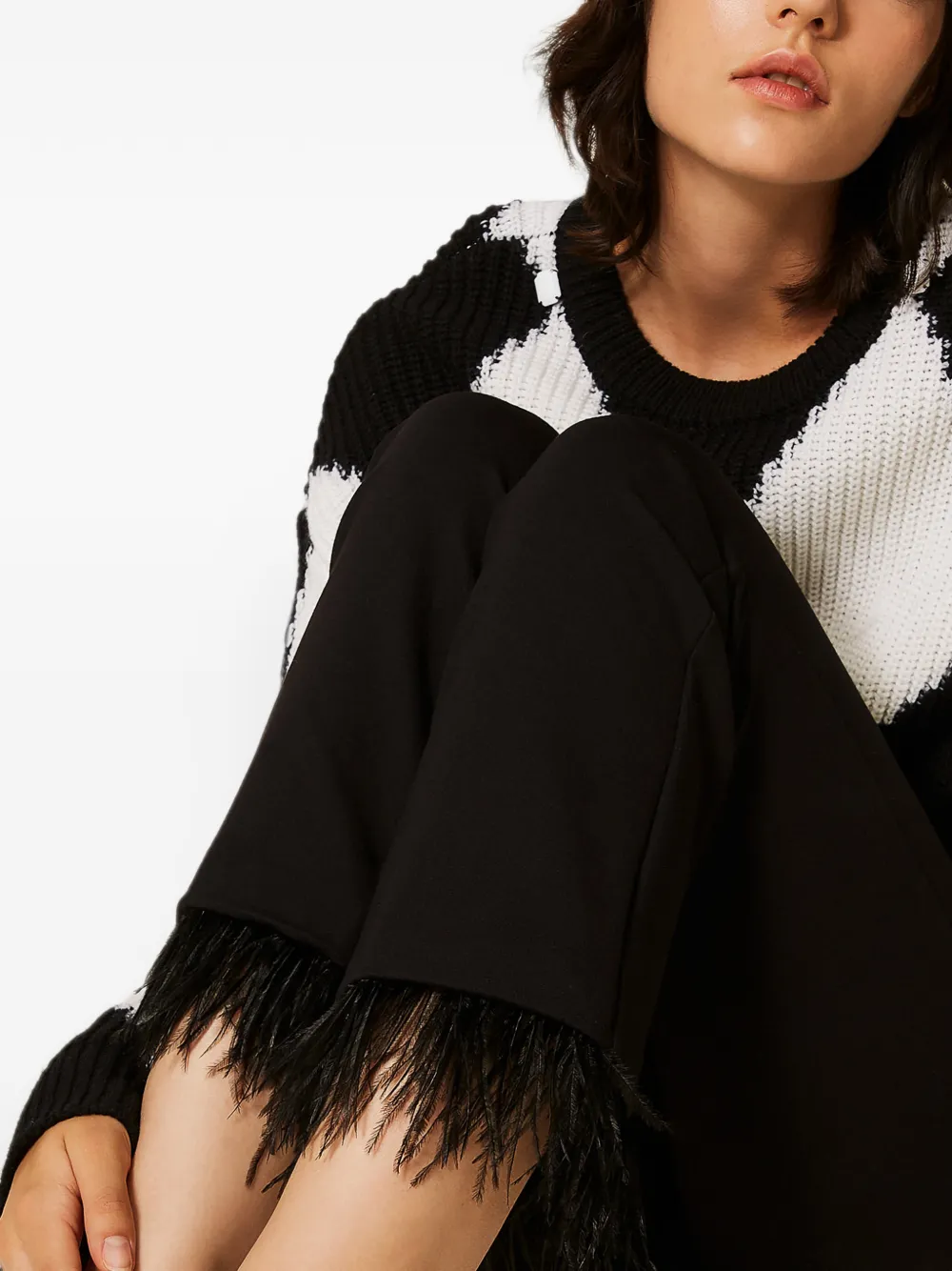 TWINSET Flared broek met veren Zwart