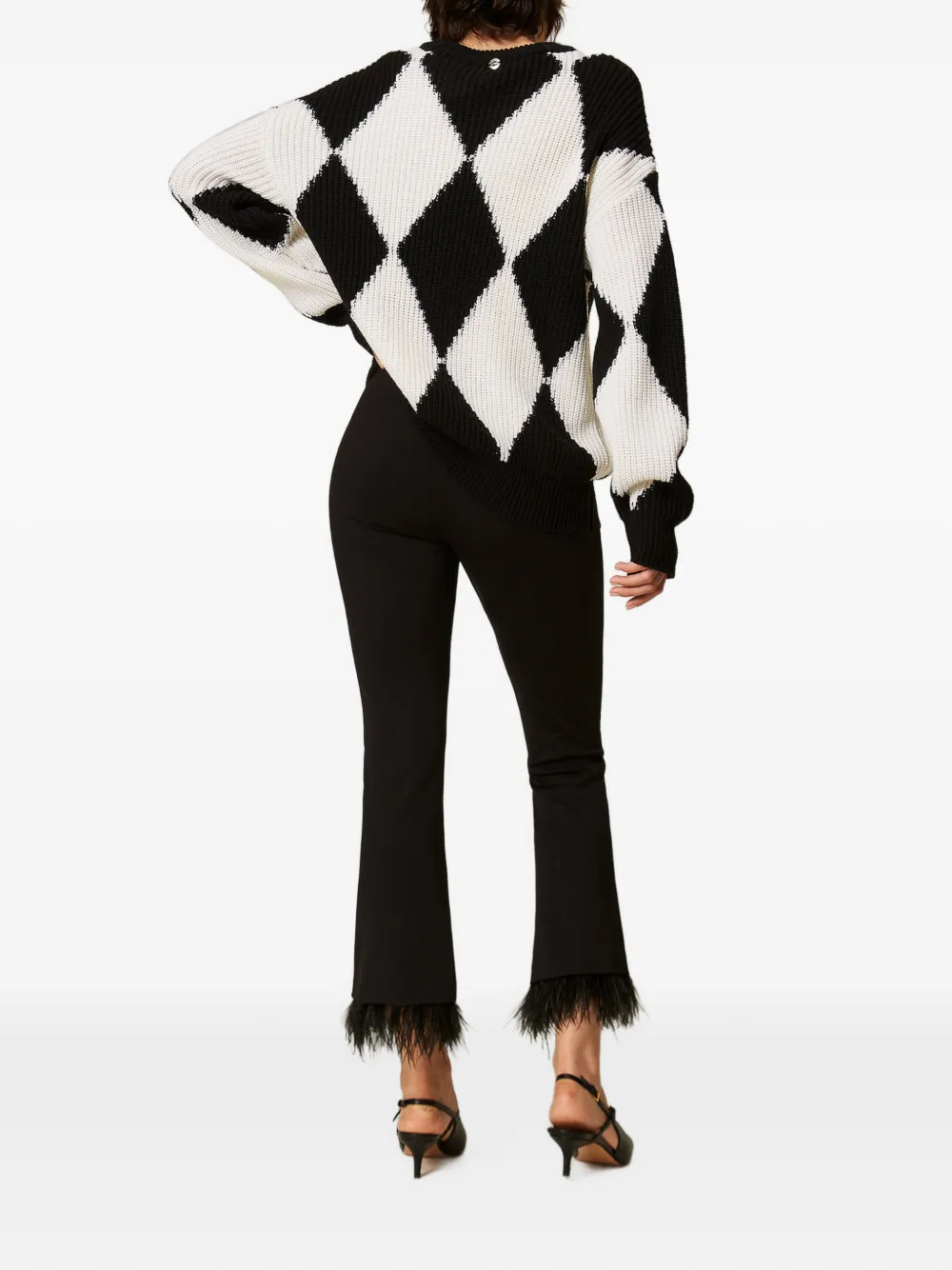 TWINSET Flared broek met veren Zwart