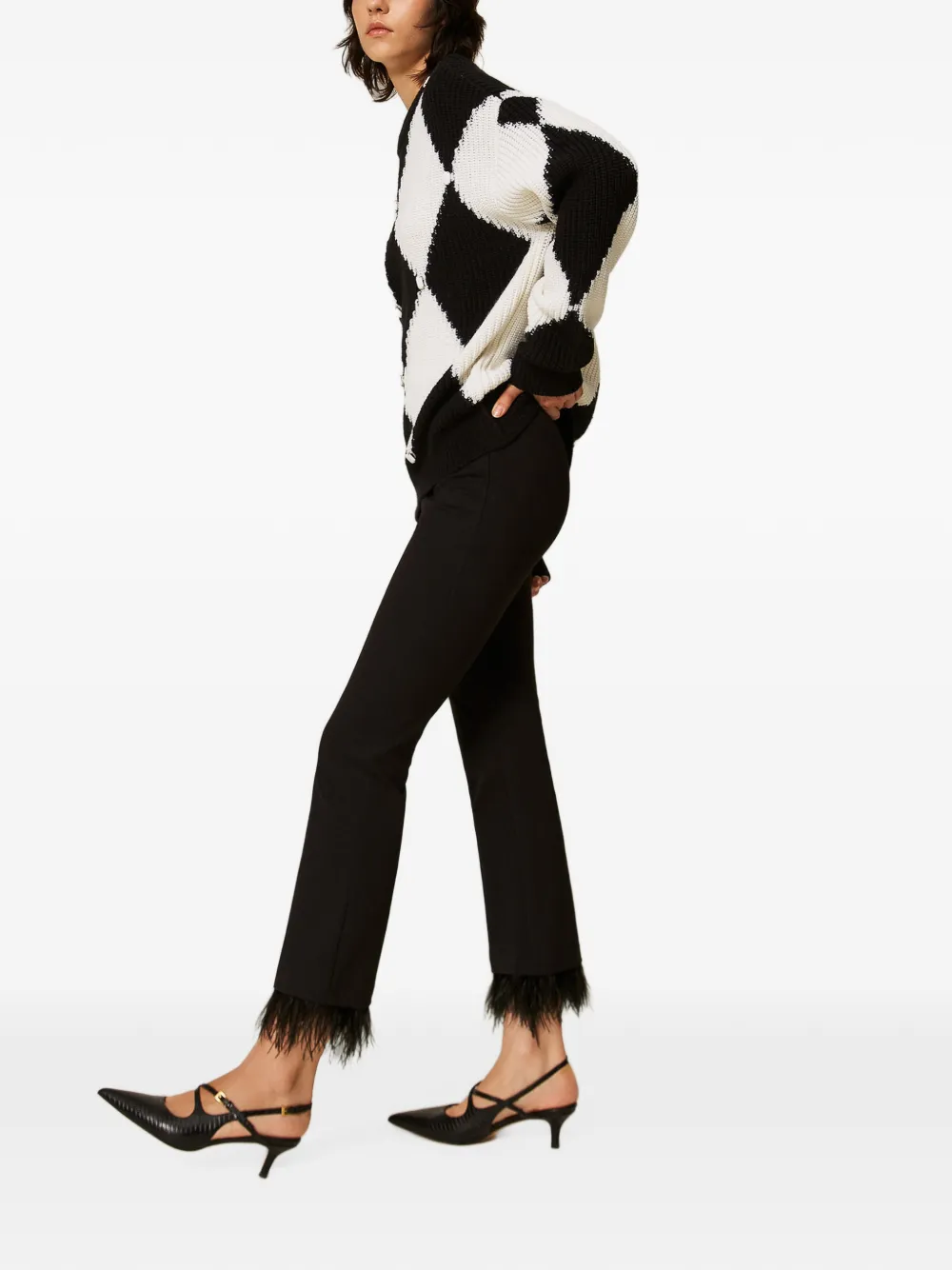 TWINSET Flared broek met veren Zwart