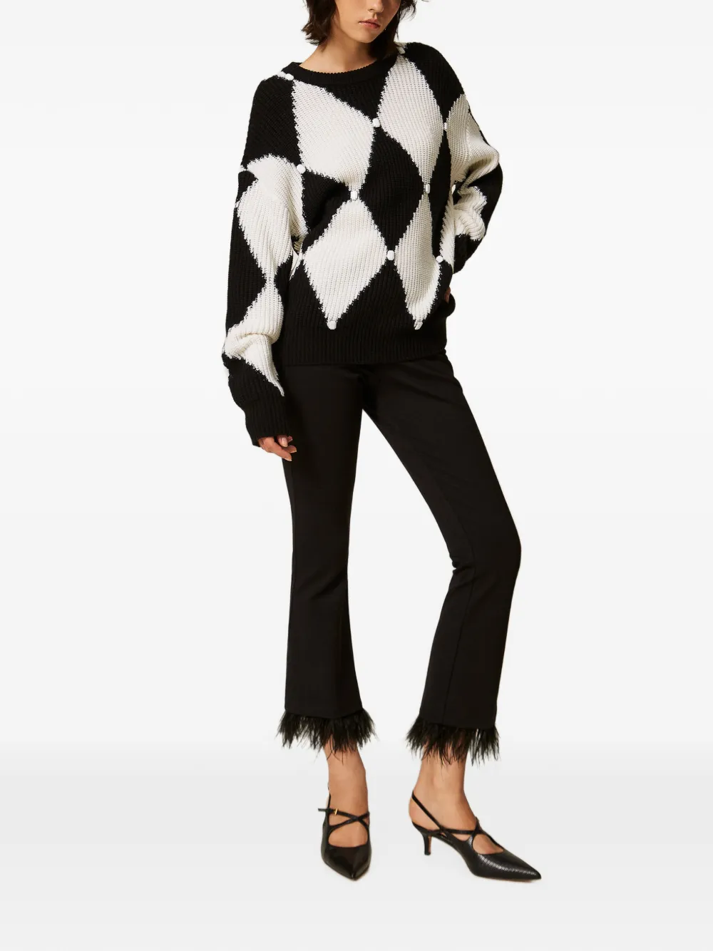 TWINSET Flared broek met veren Zwart