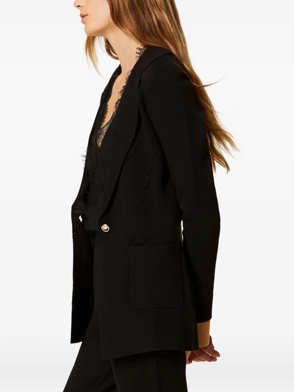 TWINSET Gebreid jack met contrasterende details Zwart