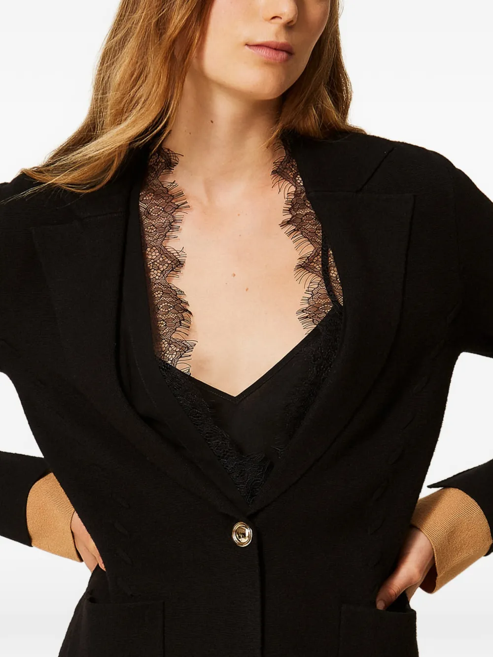 TWINSET Gebreid jack met contrasterende details Zwart