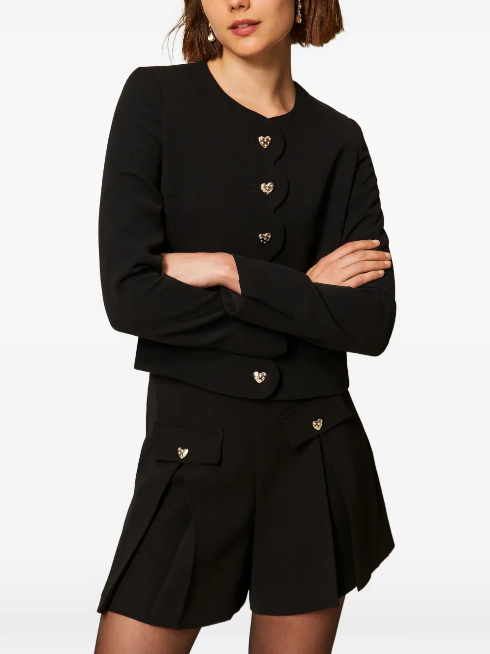 TWINSET Crêpe shorts met hartvormige knopen Zwart
