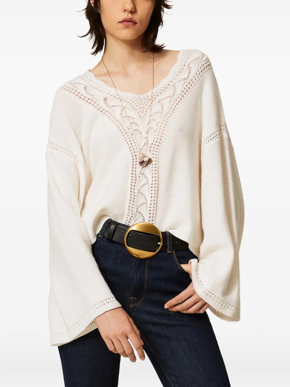 TWINSET Trui van wolblend met wijde pijpen Beige