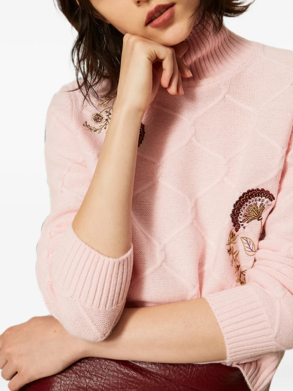 TWINSET Wollen coltrui met geborduurde bloemen Roze