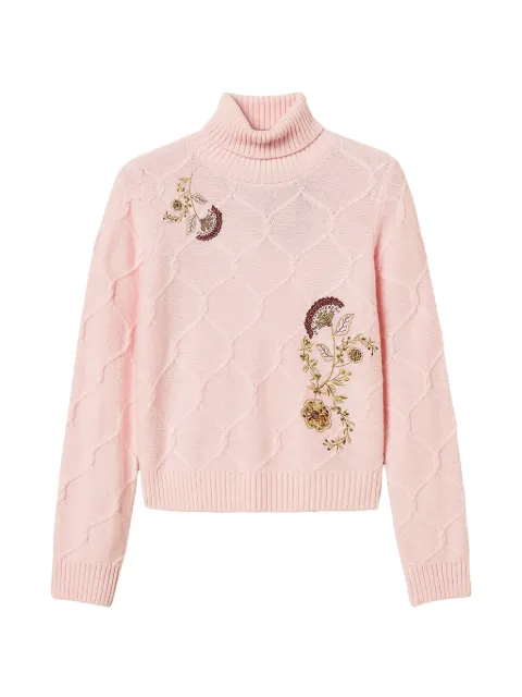 TWINSET suéter de lana con cuello de tortuga y bordado floral
