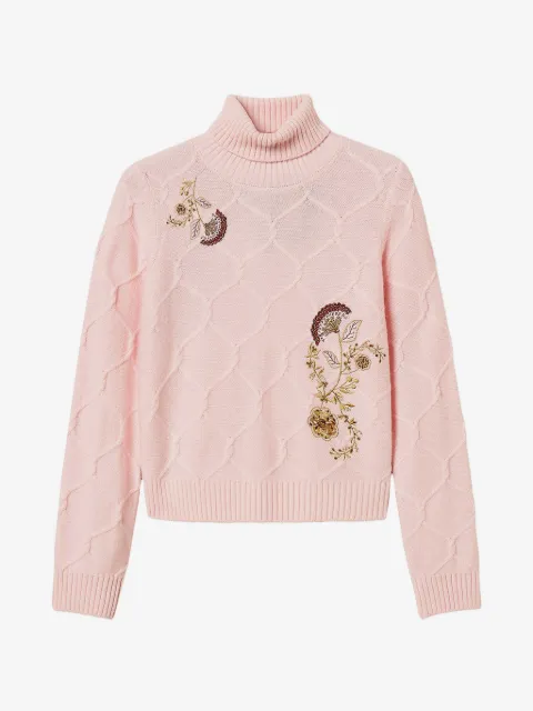 TWINSET turtleneck wool jumper with floral embroidery