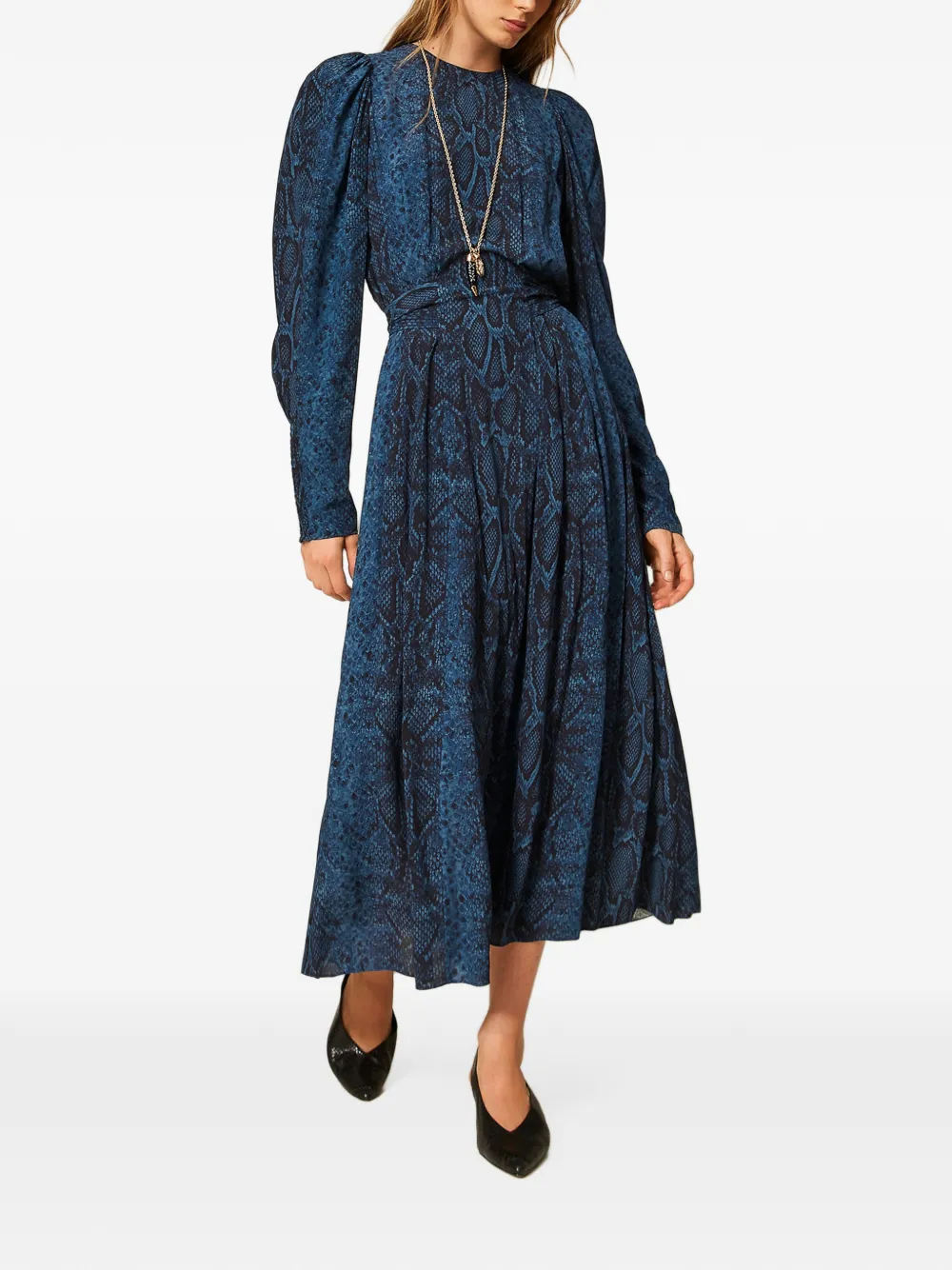 TWINSET Maxi-jurk met python-print en ronde hals Blauw