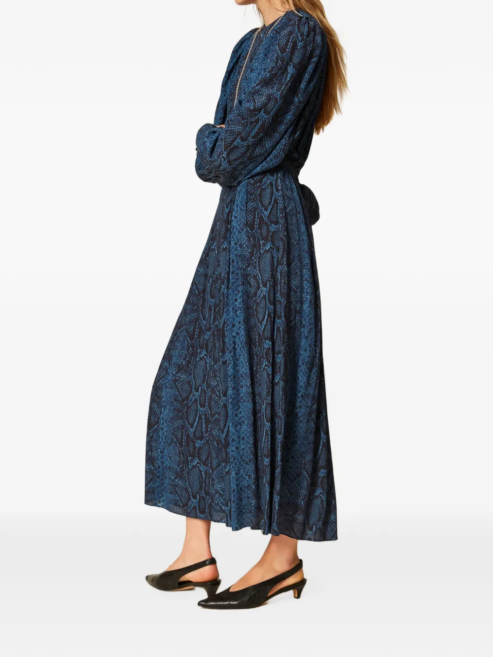 TWINSET Maxi-jurk met python-print en ronde hals Blauw