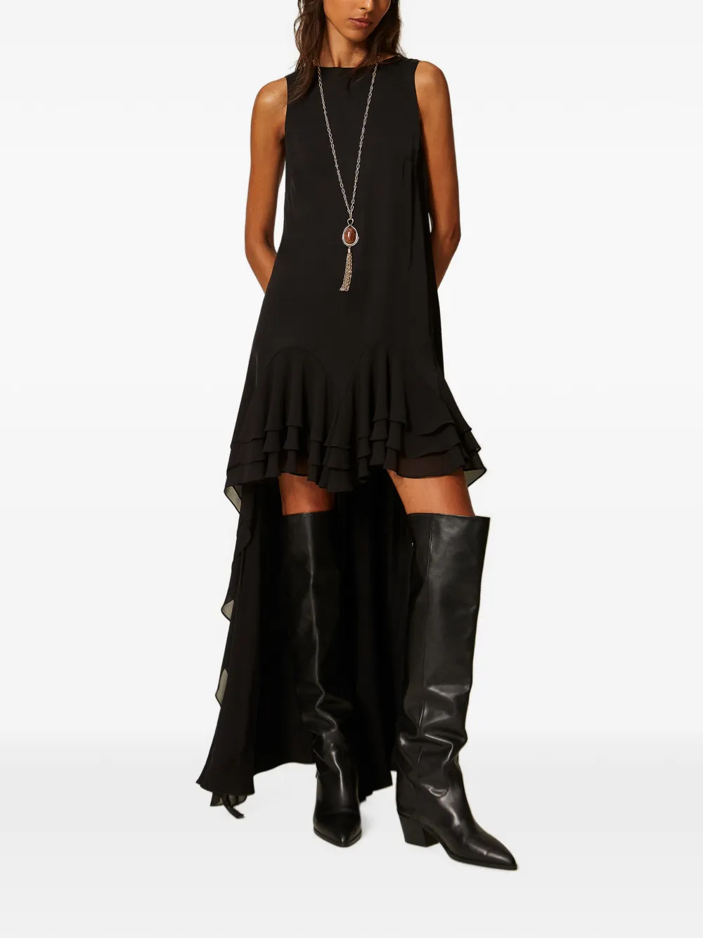 TWINSET Asymmetrische jurk met ruches Zwart