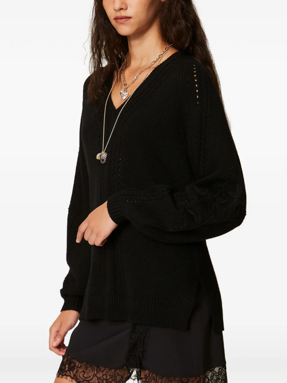 TWINSET Wool-blend jumper with embroidery Zwart