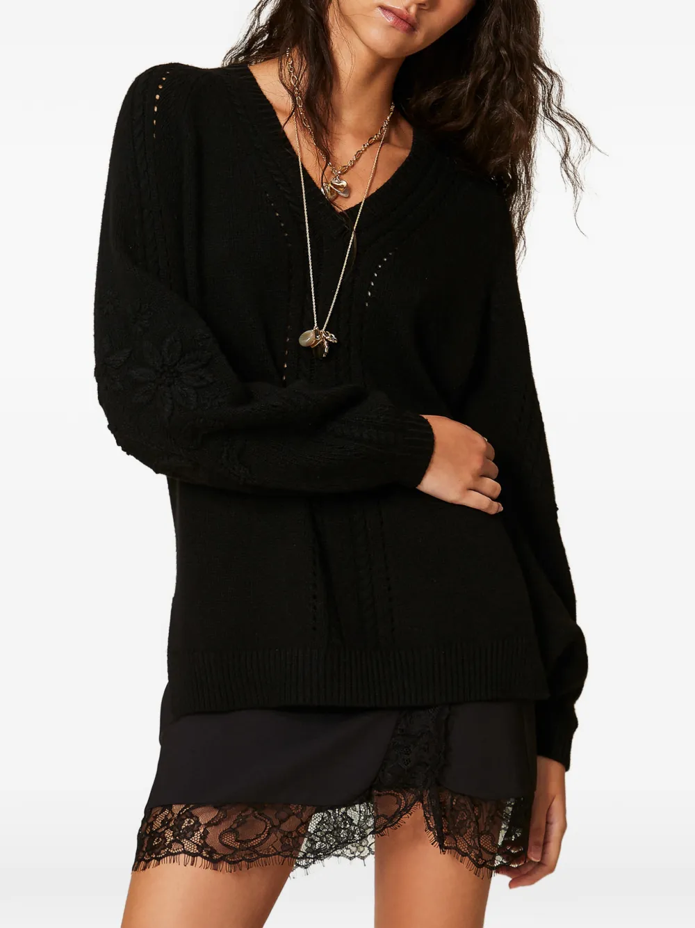 TWINSET Wool-blend jumper with embroidery Zwart
