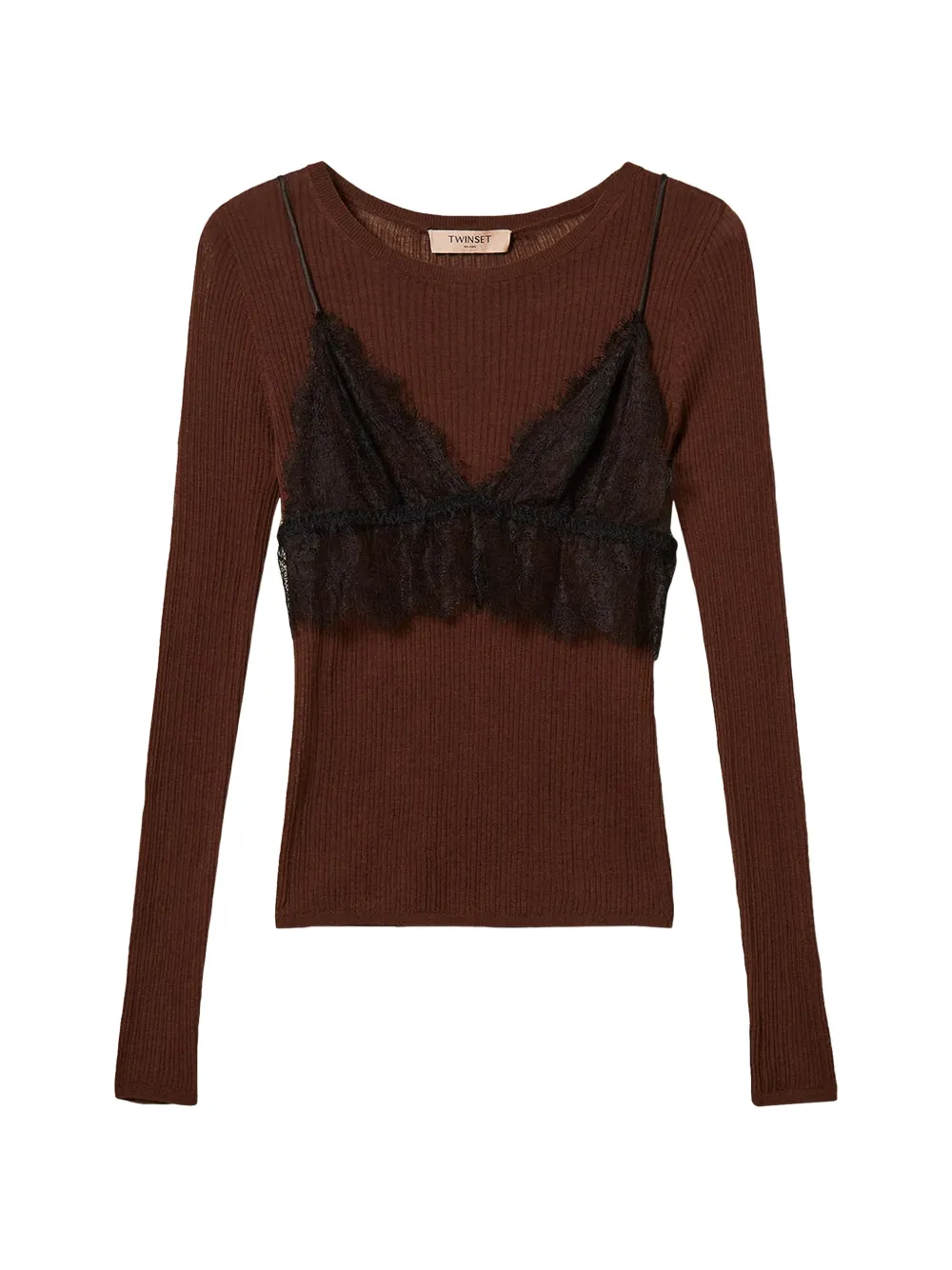 TWINSET Pullover aus Seidengemisch mit Oberteil - Braun
