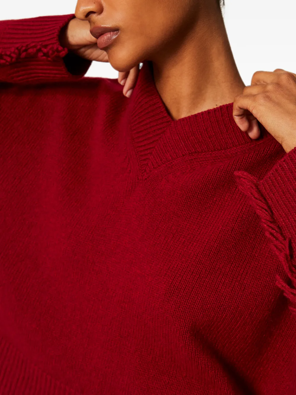 TWINSET Trui van wolblend met franje Rood