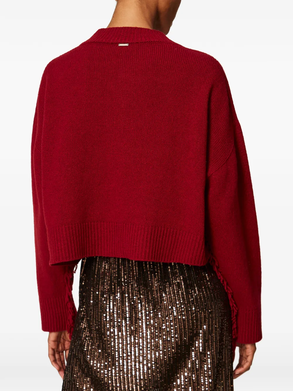 TWINSET Trui van wolblend met franje Rood