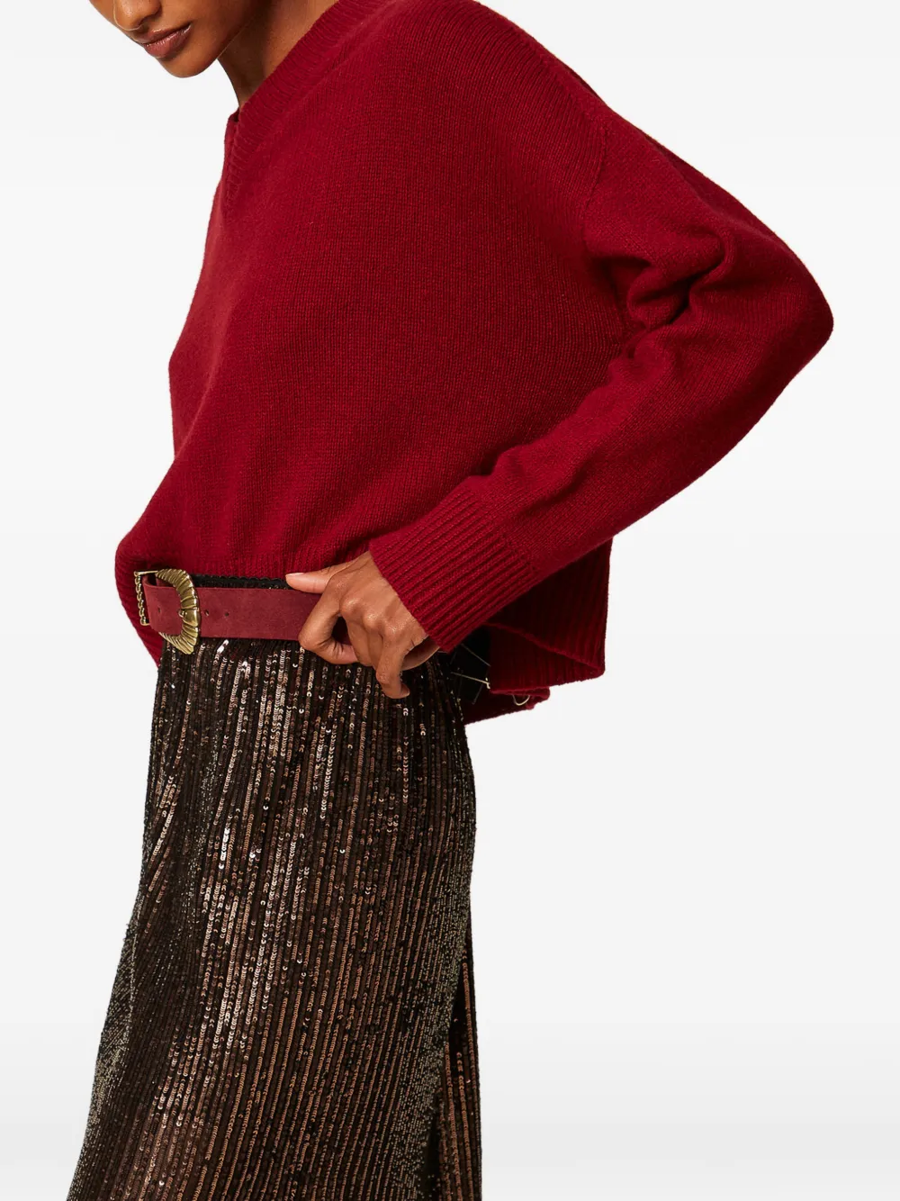 TWINSET Trui van wolblend met franje Rood