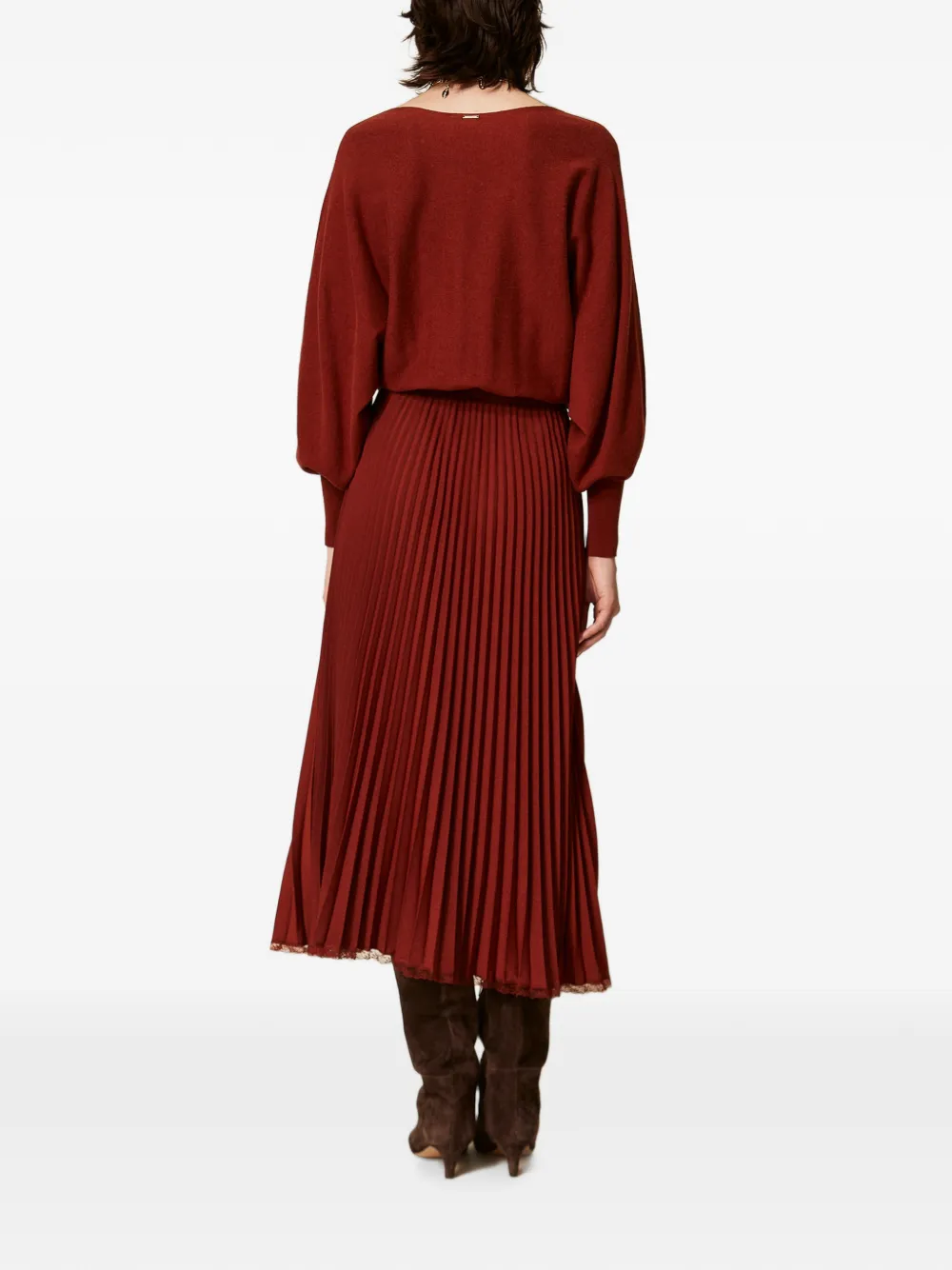 TWINSET Lange gebreide crêpe jurk met plooien Rood
