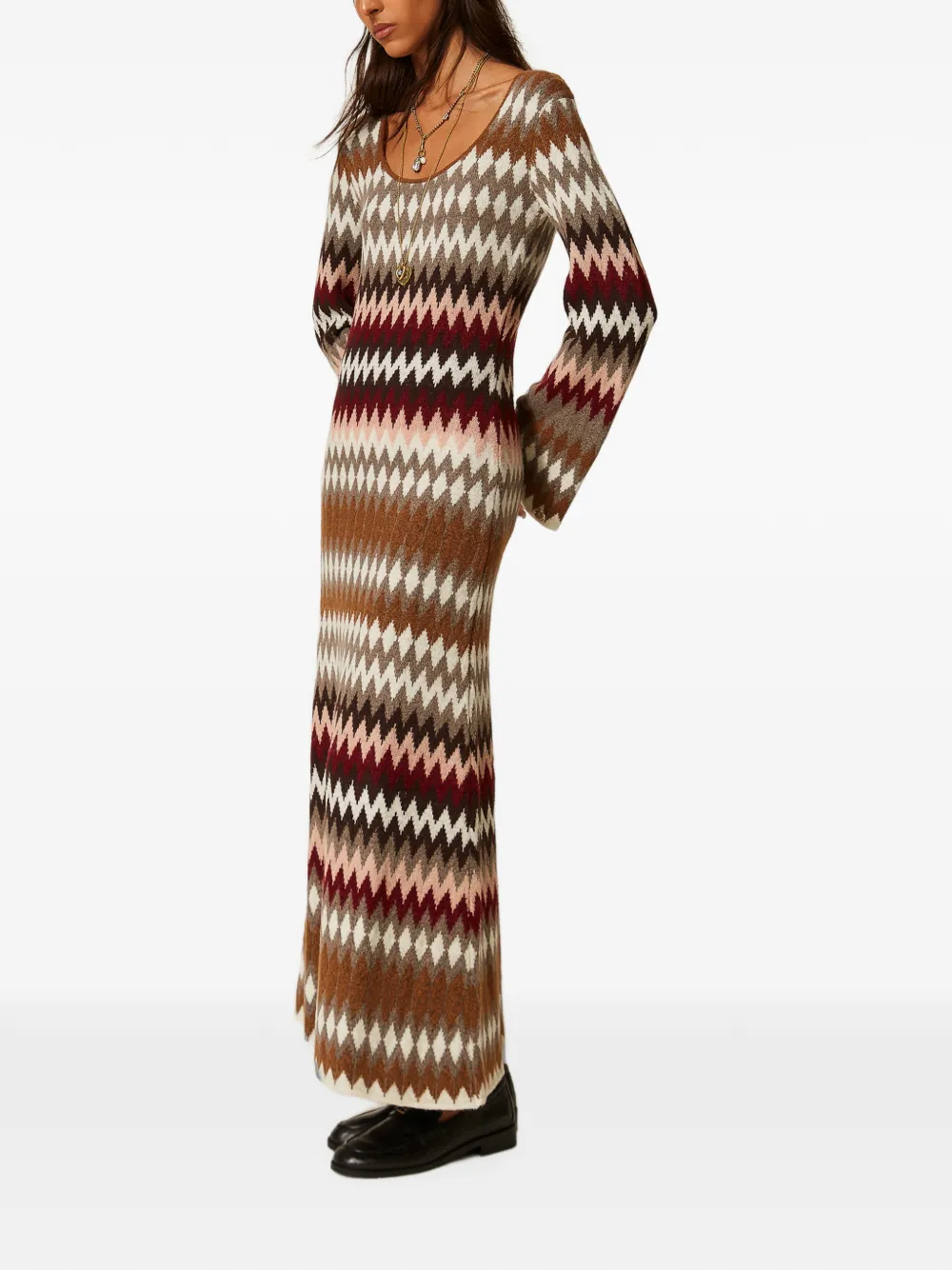 TWINSET Gebreide jurk met jacquard Bruin