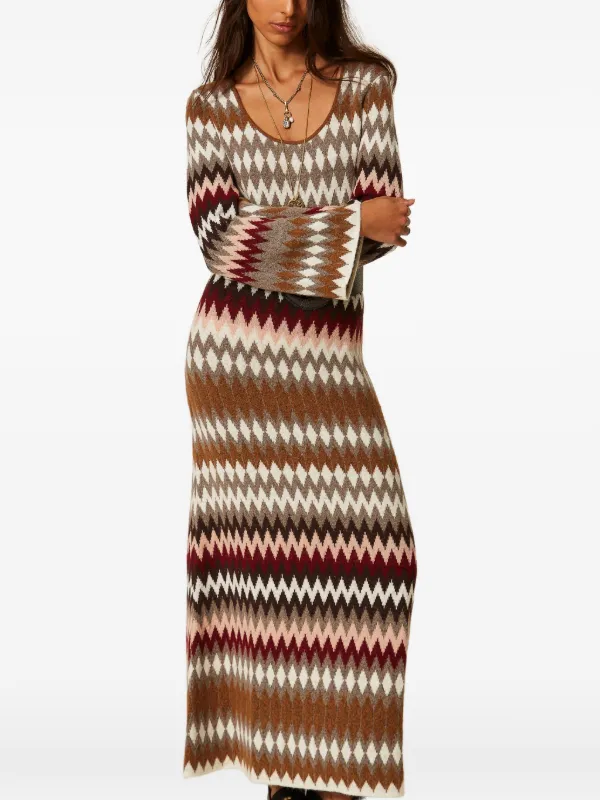 twinset knitted dress dual-use Long Jacquard Knit | Brown No Returns