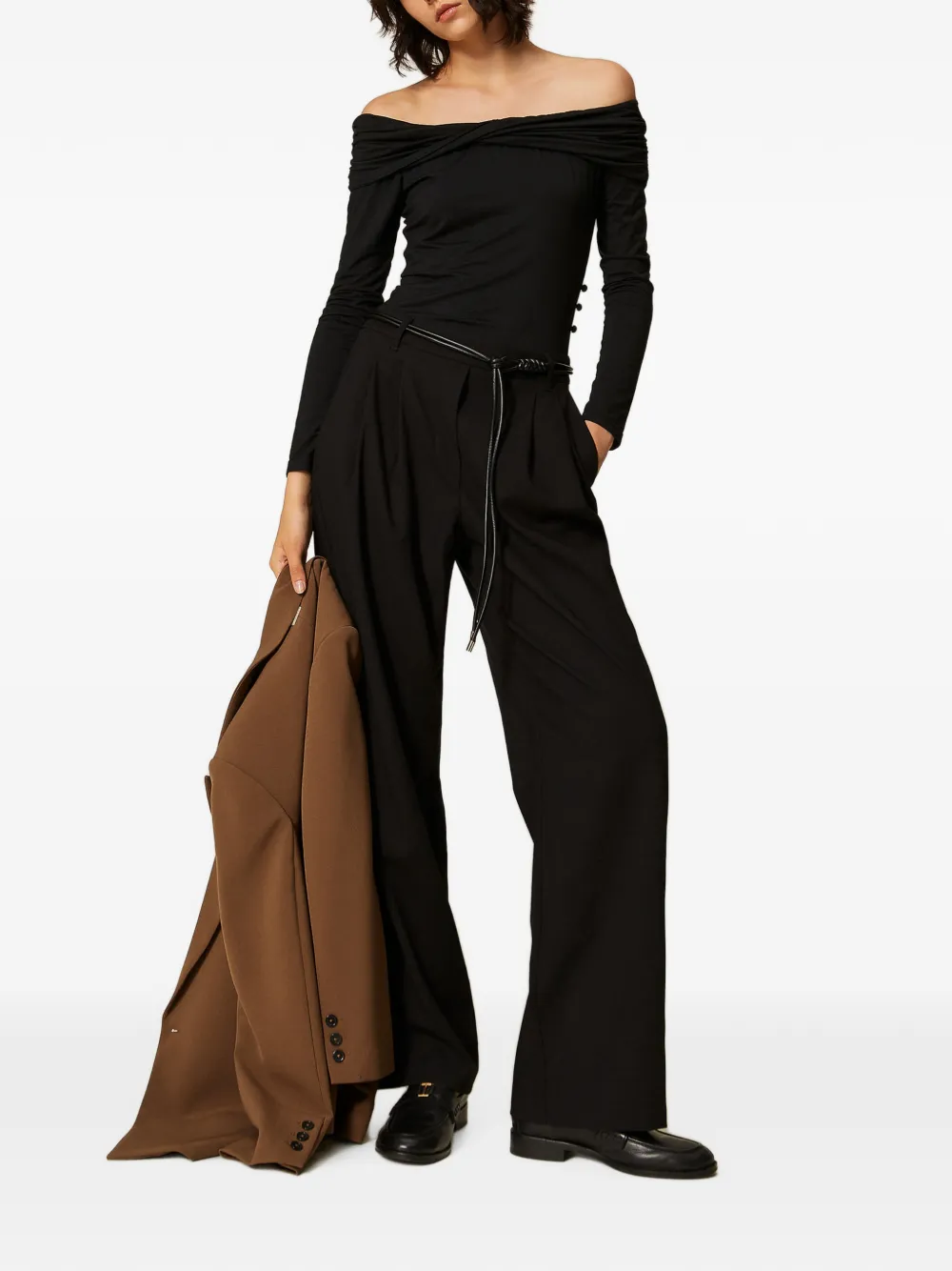 TWINSET Gedrapeerde jumpsuit met ceintuur Zwart