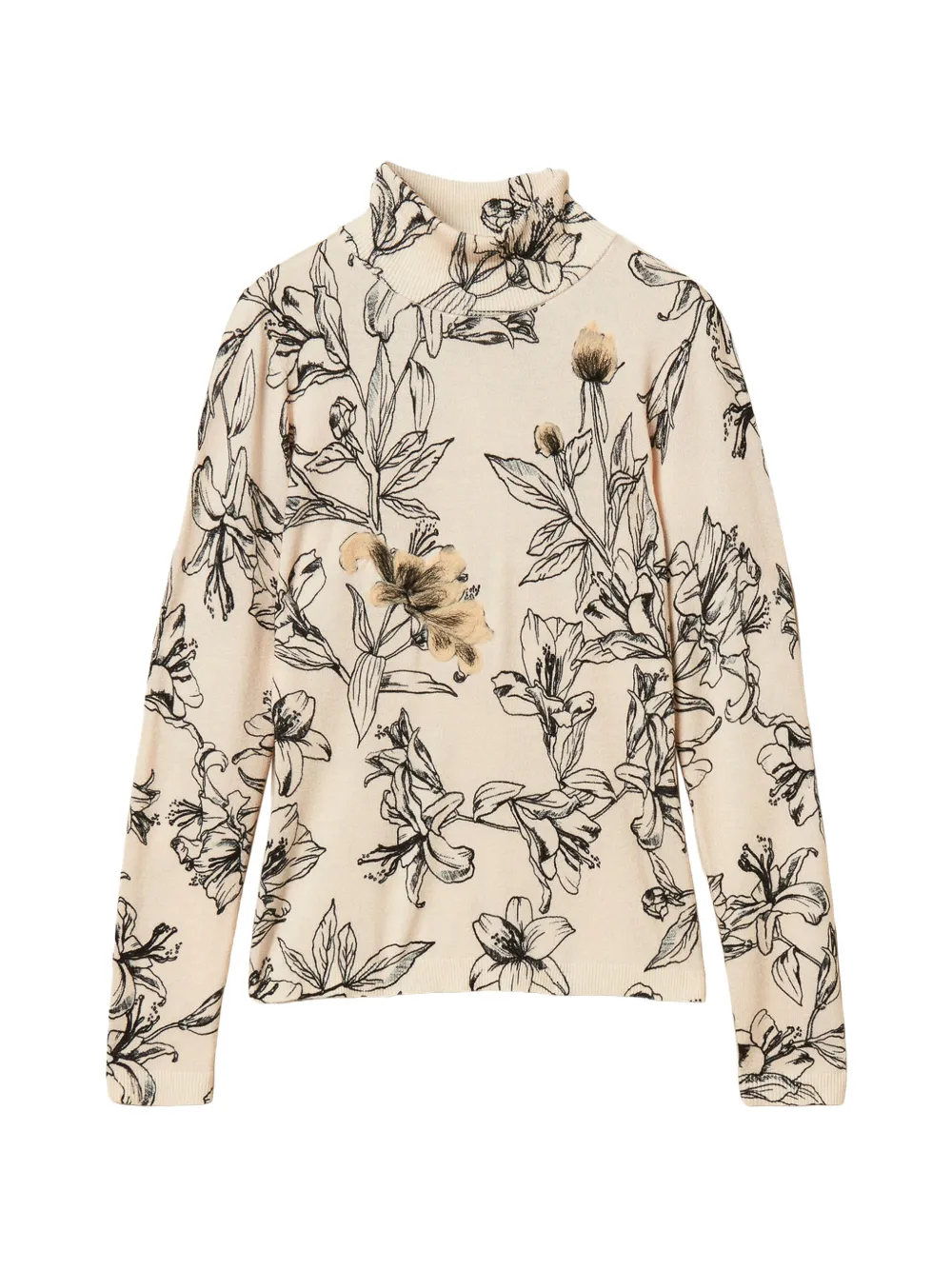 TWINSET Turtleneck jumper with floral print Beige