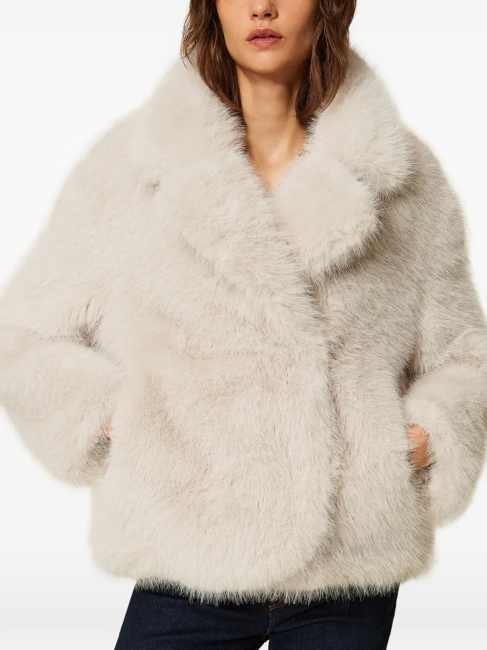 TWINSET Korte jas van imitatiebont Beige
