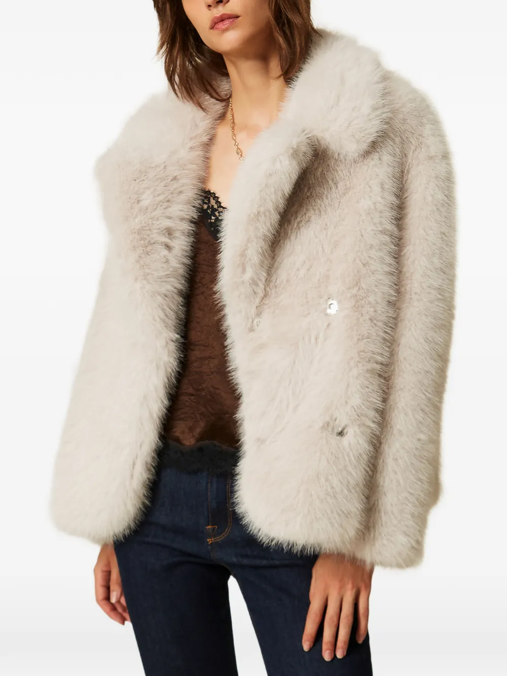 TWINSET Korte jas van imitatiebont Beige