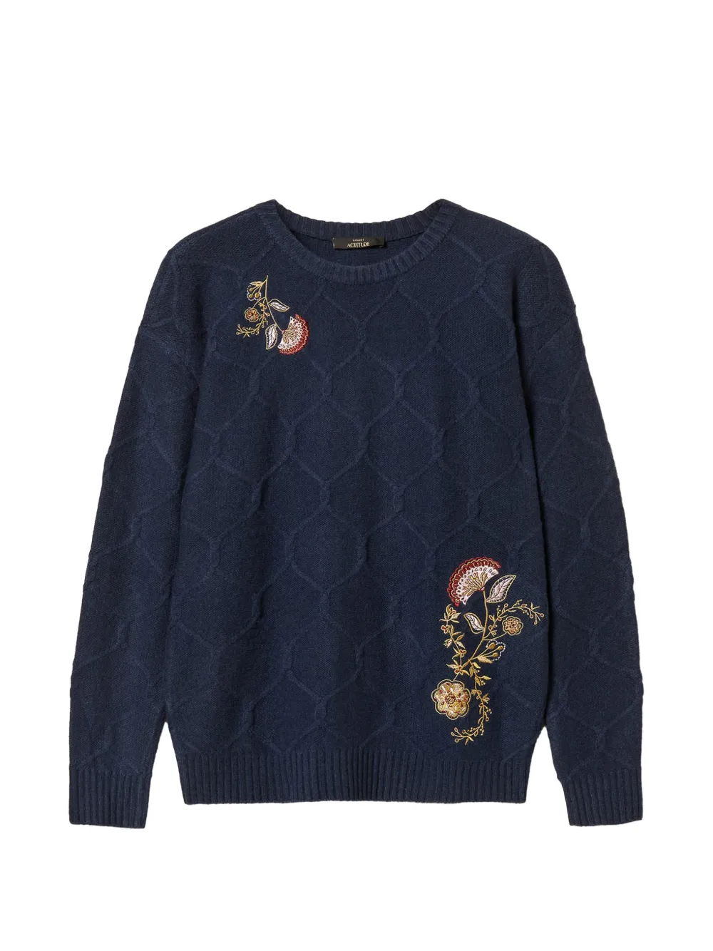TWINSET crew neck wool jumper with floral embroidery - Blau