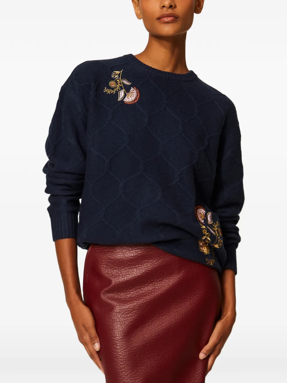 TWINSET Wollen trui met geborduurde bloemen en ronde hals Blauw
