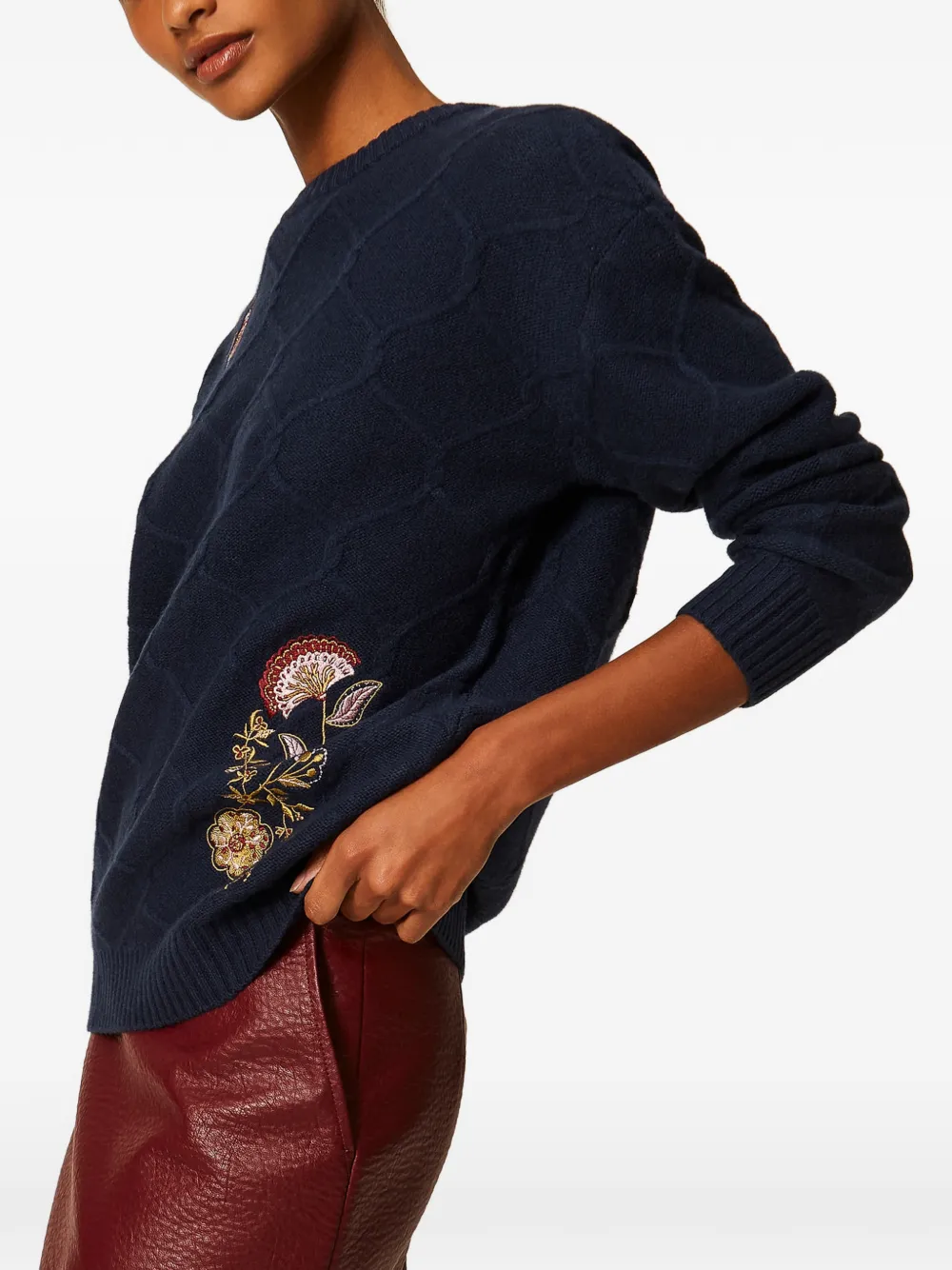 TWINSET Wollen trui met geborduurde bloemen en ronde hals Blauw