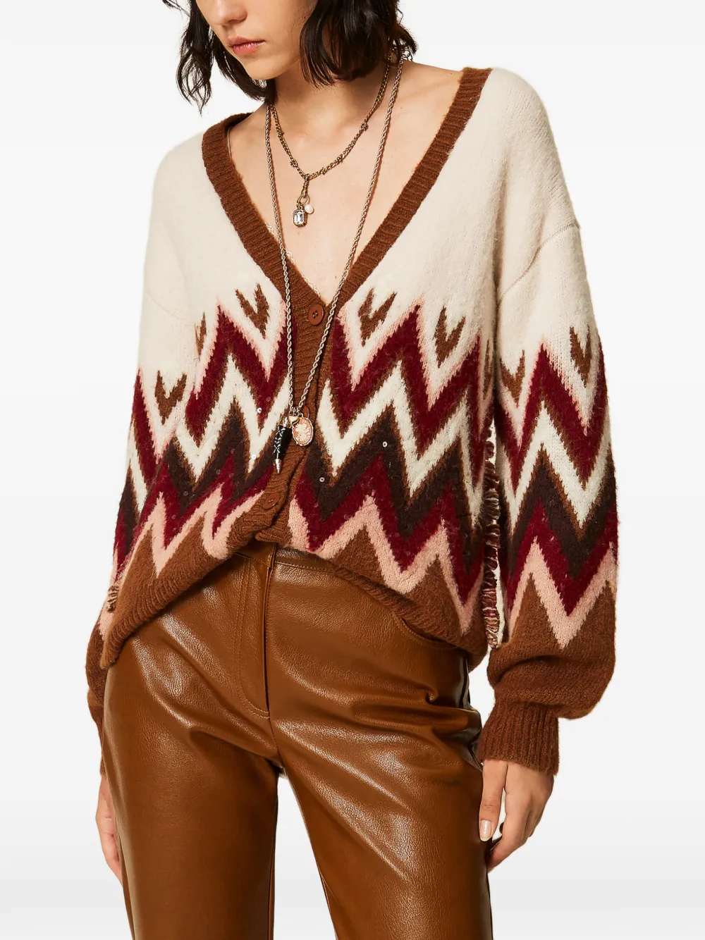 TWINSET Vest met pailletten en jacquard Beige