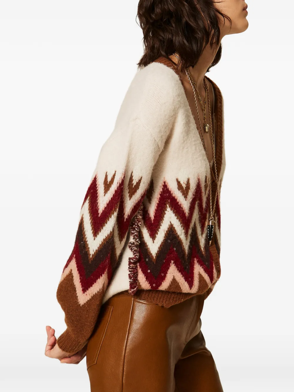 TWINSET Vest met pailletten en jacquard Beige