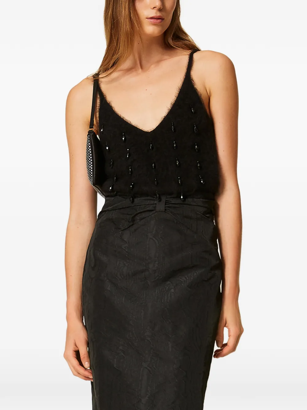 TWINSET Moiré midi-rok met strik Zwart