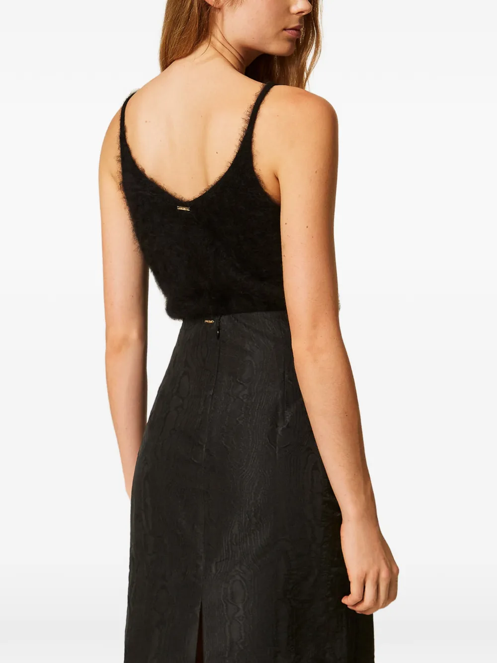 TWINSET Moiré midi-rok met strik Zwart