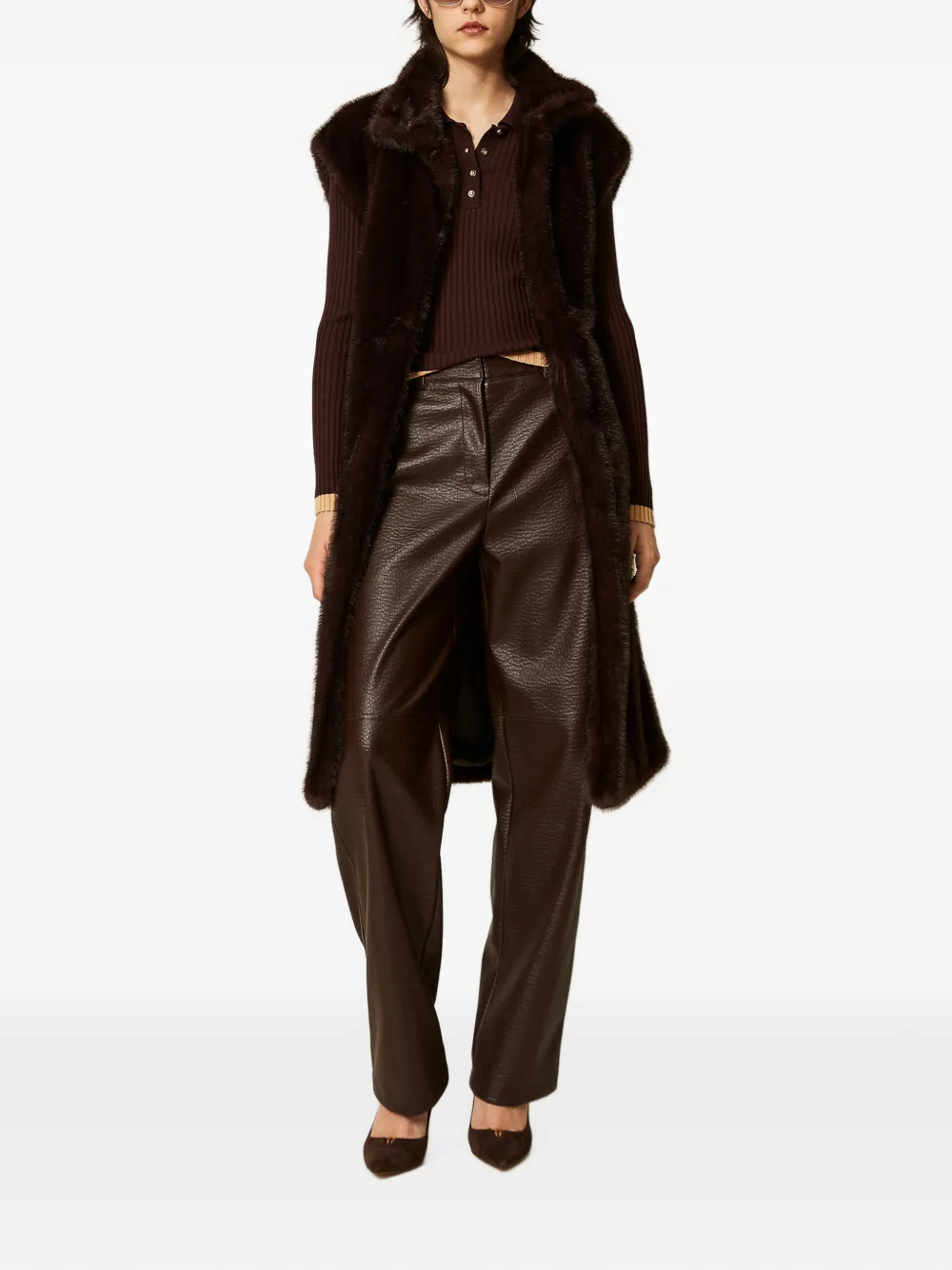 TWINSET Broek van imitatieleer met wijde pijpen Bruin