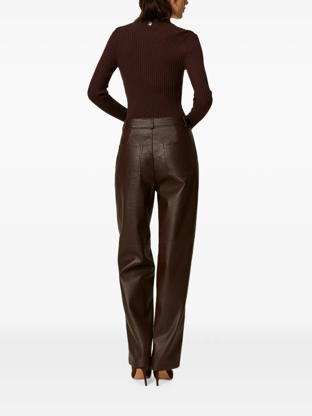 TWINSET Broek van imitatieleer met wijde pijpen Bruin