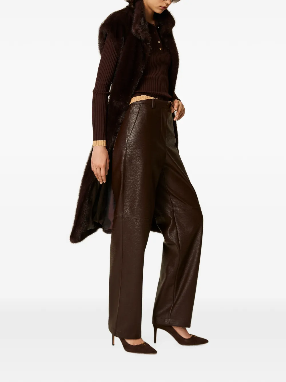 TWINSET Broek van imitatieleer met wijde pijpen Bruin
